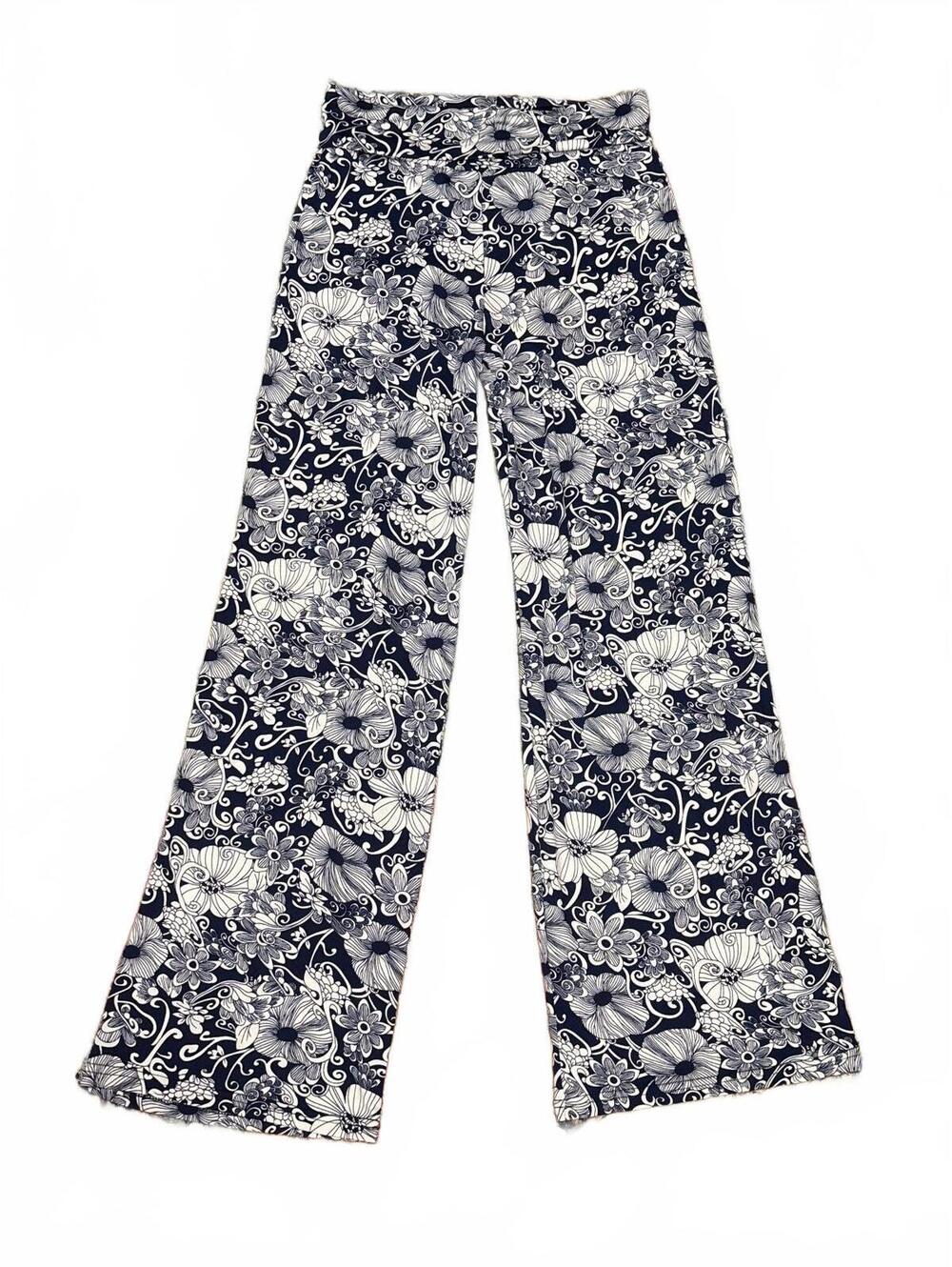 White Mark Women's Floral Wide Leggings Size S Navy Blue and White